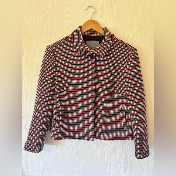 Classiques Entier 70’s Inspired Red Black Knit Woven Collared Blazer Jacket - Picture 2 of 12